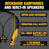 DEWALT Heavy Duty 2-in-1 Neckband Bluetooth Headphones w/Built-in Speakers, Jobsite Wearable Speaker & Around Neck Headphones, Wireless Bluetooth Headset, 60+ Hrs Hands-Free Music/Calls, Carry Pouch