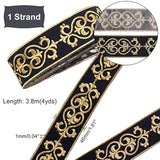 1.75 Inch Jacquard Ribbon, 4 Yards Hot Adhesive Floral Trim Black Gold