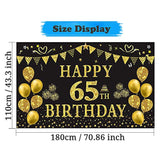 Gold & Black 65th Birthday Backdrop Banner for Party Photos