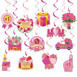 26Pcs Mother's Day Decorations, Mother's Day Decor Includes Glitter Happy Mothers Day Banner & Mothers Day Hanging Swirls Ceiling Decoration
