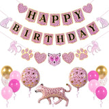 Pink Cheetah Happy Birthday Banner, Pink Cheetah Birthday Decorations, Leopard Party Decorations, Animal Birthday Party Decorations | Safari Party | Leopard Party Supplies | Animal Print