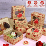 24 Packs Cookie Box Kraft Bakery Treat Boxes 6 X 6 X 3 Inches Candy Boxes With Heart Window Kraft Paper Cupcake Boxes With Heart Cards For Cookies, Cupcakes