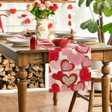 White Pink Love Heart Valentine'S Day Table Runner, Holiday Anniversary Kitchen Dining Table Decoration For Home Party Decor 13X72 Inch