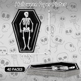 40Pcs Halloween Skeleton Coffin Plates Black White Skull Disposable Paper Dessert Plates