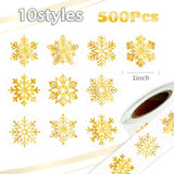Gold Foil Snowflake Stickers-500Pcs Clear Christmas Stickers Roll Winter Holiday Gold Round Self Adhesive Labels For Gift,Card,Envelope