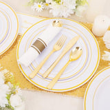 350Pcs Gold Plastic Dinnerware Set For 50 Guests, Fancy Disposable Plates For Party, Include: 50 Dinner Plates, 50 Dessert Plates, 50 Pre Rolled Napkins With Gold Silverware, 50 Cups