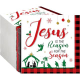 100 Pcs Christmas Nativity Paper Napkins Disposable Jesus Is The Reason For The Season Paper Guest Napkins Xmas Nativity Religious Hand Towels For Christmas Party Nativity Scene(Red,Square)