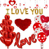110Pcs Valentine'S Day Balloons With 1000 Pcs Silk Rose Petals I Love You Balloons 50Pcs Heart Hanging And Heart Print Balloon Set For Valentine'S Day, Wedding Party Decorations Supplies