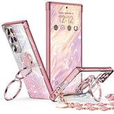 For Galaxy S25 Ultra Case With Stand, For Samsung Galaxy S25 Ultra Case With Double Ring, Women Girls Bling Luxury Glitter Clear Phone Case Cover Heart For Samsung S25 Ultra, Rose Gold
