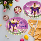 50 PCS Easter He is Risen Paper Plates 11 Inch Disposable Jesus Cross Easter Tableware Easter Party Decorations for Religious Christ Party Spring Lily Floral Supplies