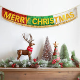 Merry Christmas Banner | Christmas Banner With Foil Fringe Tinsel Curtains 6 Feet | Christmas Party Banner For Xmas Party Supplier | Xmas Indoor Hanging For Party Decorations