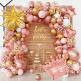 154Pcs Rose Gold Balloons Arch Garland Kit, Bachelorette Pink And Gold Confetti Balloons With Star Heart For Women Girls Birthday Wedding Bridal Baby Shower Mother'S Day Party Decorations