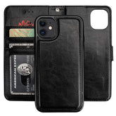 For Iphone 11 Wallet Case With Card Holder Pu Leather Magnetic Detachable Kickstand Shockproof Wrist Strap Removable Flip Cover For Iphone 11 6.1 Inch (Black)