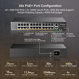 24 Port Poe Switch With 2 Gigabit Uplink Ethernet Port, 400W High Power, Support Ieee802.3Af/At, Rackmount Unmanaged Plug And Play Poe+