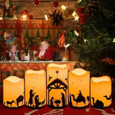 Nativity Scene Candles Sets Of 5 - Christmas Flameless Candles Religion Decor For Home Outdoor Indoor Adventure Table Window Craftwork Yard Xmas Holiday Display
