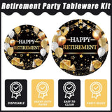96-Piece Retirement Party Tableware Set – Gold & Black Disposable Plates and Napkins for 24