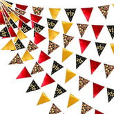 32Ft Hollywood Theme Party Decorations Red Black Gold Vip Star Triangle Flag Fabric Banner Pennant Garland Streamer For Movie Night Birthday Baby Shower Film Show Music Award Party Decor Supplies