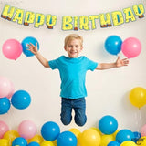 , Large Happy Birthday Banner - 10 Feet | Yellow Pre Strung Cartoon Banner Sign For Happy Birthday Decorations Kids | Yellow Theme Birthday Party Supplies For Boy And Girl Birthday Party Decorations