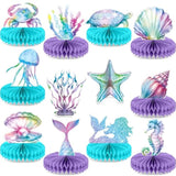 12Pcs Mermaid Party Supplies Mermaid Birthday Honeycomb Centerpieces For Under The Sea Party Decorations Ocean Mermaid Theme Table Honeycomb For Ocean Mermaid Theme Birthday Baby Shower Party Favors
