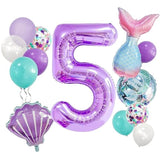 Mermaid Birthday Decorations, 13 Pcs Mermaid Balloons Decorations, Mermaid Foil Balloon Mermaid Tail Balloon Mermaid Decorations For Birthday Party, Baby Shower (Number 5)