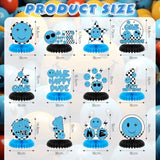 12 Pcs One Happy Dude Honeycomb Centerpiece Blue One Happy Dude 1St Birthday Party Decoration Birthday Centerpiece Table Decorations Smile Face Table Topper For Baby Shower Party