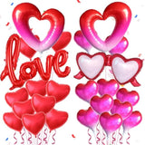 24Pcs Valentines Day Heart Balloons Large Red Pink Heart Love Glasses Foil Mylar Balloons Gifts For Her Wedding Propose Marriage Anniversary Birthday Party Decorations