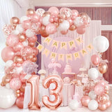 100pcs 13th Birthday Decorations, Balloons, Garland, Banner for 13-Year-Old Girl Party