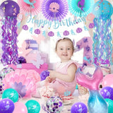 Mermaid Birthday Party Decorations, 48Pcs Happy Birthday Banner Jellyfish Lantern Cake Topper Balloons For Little Mermaid Theme Baby Shower Ocean Party Supplies Favors Girl