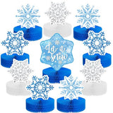 10Pcs Christmas Snowflake Honeycomb Centerpieces Winter Wonderland Tabletop Signs Blue Silver Tiered Tray Decor for Birthday Christmas Frozen Party Decorations Supplies