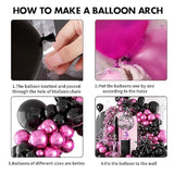 Hot Pink And Black Balloon Arch Kit, 5 10 18 Inch Birthday Party Balloons, Metallic Magenta Black Garland Kit With 2 Black Explosion Star Balloons, Diy Balloon Arch For Birthday Party Decoration