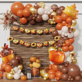 Fall Thanksgiving Balloon Arch Kit: Orange, Brown & Sunflower Banner