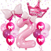 32" Number 2 Balloon Set with Bows & Crown Pink Princess Birthday Decor for Girls