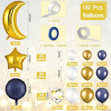 110 Pcs Sky Night Moon Star Theme Navy Balloons Garland Kit Blue And W