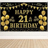 21St Birthday Decorations For Her Him, Men Women Black Gold 21St Birthday Backdrop Banner, 21 Years Old Party Supplies Photography Background Girls Boys