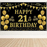 21St Birthday Decorations For Her Him, Men Women Black Gold 21St Birthday Backdrop Banner, 21 Years Old Party Supplies Photography Background Girls Boys