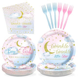 96Pcs Twinkle Twinkle Little Star Gender Reveal Party Supplies Plates And Napkins Baby Shower Disposable Tableware For Baby Girls Or Boys Gender Reveal Party Decorations Serve 24