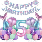 Mermaid 5Th Birthday Party Decorations Includes Happy Birthday Party Banner, Purple Pink Green Mermaid Tail Balloons Kit For Girls Women Baby Shower Supplies