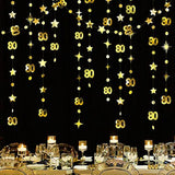 Gold 80th Birthday Decorations - Twinkle Star Garland & Banner for Anniversary Party