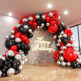 Red And Black Balloons Arch Kit, 140Pcs Matte Red Black Metallic Silver Garland Kit, 18 12 10 5 Inch Different Size Balloons For Birthday Party Anniversary Wedding Graduation Prom Decorations
