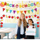 Glitter Back To School Banner And Pennant Banner Colorful Glittery First Day Of School Garland Welcome Back Party Fireplace Mantle Decorations Home Classroom Office Photo Booth Props