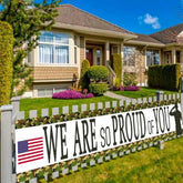 Camouflage “We Are So Proud of You” backdrop for military, veteran & retirement events