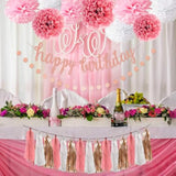 Pink Rose Gold Birthday Party Decorations Set, Rose Gold Glittery Happy Birthday Banner, Tissue Paper, Circle Dots Garland And Tassel Garland For Birthday Party Decorations