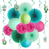 Summer Party Decoration Hanging Cactus Swirls Paper Lanterns Paper Fans Kit For Hawaiian Luau Party Tropical Party Baby Shower Birthday Party Supplies