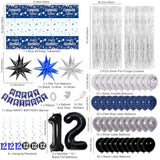 12Th Birthday Decorations For Boys And Girls Dark Blue, 12 Year Old Party Supplies With Happy Birthday Banner 12 Balloon Number Tablecloth Foil Star Balloons Garland Arch Kit