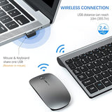 Wireless Keyboard And Mouse Ultra Slim Combo, 2.4G Silent Compact Usb 2400Dpi Mouse And Scissor Switch Keyboard Set With Cover, 2 Aa And 2 Aaa Batteries, For Pc/Laptop/Windows/Mac - Gray Black