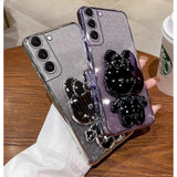 For Samsung Galaxy A16 5G Case For Women Girls,Cute Hidden Rabbit Mirror Kickstand Design,Galaxy A16 Case Plating Clear Tpu With Bling Gradient Layer,Glitter Girly Phone Case For Samsung A16 5G Purple