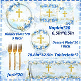 God Bless Plates And Napkins Baptism First Holy Communion Party Tableware Decorations For Boy Christening Ceremony Newborn Theme Disposable Plates,Tablecloth,Napkins And Forks