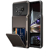 Case For Galaxy Note 9 Case Wallet 4Slot Pocket Credit Card Id Holder Scratch Resistant Dual Layer Protective Bumper Rugged Rubber Armor Hard Shell Cover For Samsung Galaxy Note 9 Gun Metal