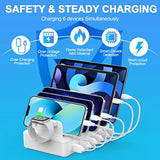 Charging Station For Multiple Devices, 50W 6 Ports Charging Dock With 6 Cables Compatible With Cellphone,Tablet, Kindle, Apple Watch And Other Electronic