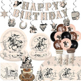 Western Cowboy Birthday Party Decorations Rodeo Wild West Party Supplies - Happy Birthday Banner, Hanging Swirl, Western Tablecloth, Rodeo Plates And Napkins Set For Cowgirl Party Decors